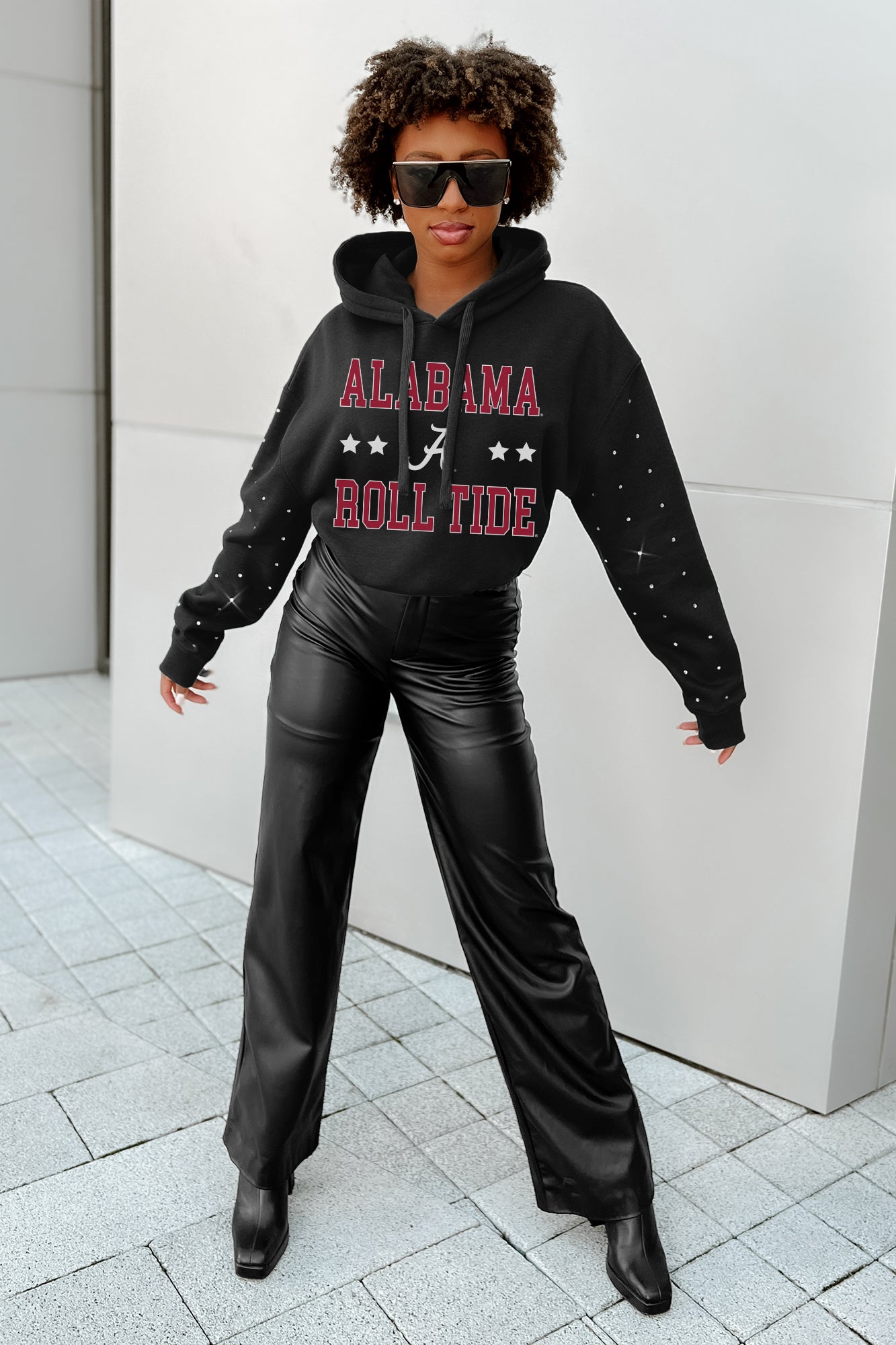 ALABAMA CRIMSON TIDE LIKE A STAR LONG SLEEVE SCRUNCH WAISTBAND HOODIE WITH RHINESTONES