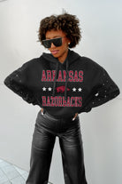 ARKANSAS RAZORBACKS LIKE A STAR LONG SLEEVE SCRUNCH WAISTBAND HOODIE WITH RHINESTONES