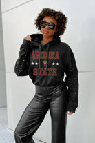 ARIZONA STATE SUN DEVILS LIKE A STAR LONG SLEEVE SCRUNCH WAISTBAND HOODIE WITH RHINESTONES