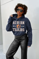 AUBURN TIGERS LIKE A STAR LONG SLEEVE SCRUNCH WAISTBAND HOODIE WITH RHINESTONES