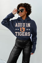 AUBURN TIGERS LIKE A STAR LONG SLEEVE SCRUNCH WAISTBAND HOODIE WITH RHINESTONES