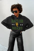 BAYLOR BEARS LIKE A STAR LONG SLEEVE SCRUNCH WAISTBAND HOODIE WITH RHINESTONES