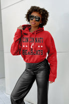 CINCINNATI BEARCATS CAN'T LOSE LONG SLEEVE SCRUNCH WAISTBAND HOODIE WITH RHINESTONES