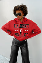 CINCINNATI BEARCATS CAN'T LOSE LONG SLEEVE SCRUNCH WAISTBAND HOODIE WITH RHINESTONES