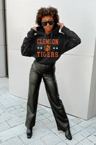 CLEMSON TIGERS LIKE A STAR LONG SLEEVE SCRUNCH WAISTBAND HOODIE WITH RHINESTONES