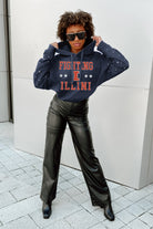 ILLINOIS FIGHTING ILLINI LIKE A STAR LONG SLEEVE SCRUNCH WAISTBAND HOODIE WITH RHINESTONES