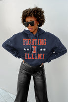 ILLINOIS FIGHTING ILLINI LIKE A STAR LONG SLEEVE SCRUNCH WAISTBAND HOODIE WITH RHINESTONES