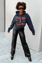 ILLINOIS FIGHTING ILLINI LIKE A STAR LONG SLEEVE SCRUNCH WAISTBAND HOODIE WITH RHINESTONES