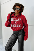 INDIANA HOOSIERS CAN'T LOSE LONG SLEEVE SCRUNCH WAISTBAND HOODIE WITH RHINESTONES