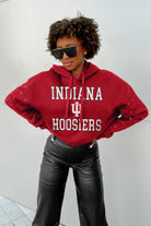 INDIANA HOOSIERS CAN'T LOSE LONG SLEEVE SCRUNCH WAISTBAND HOODIE WITH RHINESTONES