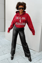 INDIANA HOOSIERS CAN'T LOSE LONG SLEEVE SCRUNCH WAISTBAND HOODIE WITH RHINESTONES