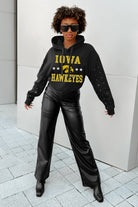 IOWA HAWKEYES LIKE A STAR LONG SLEEVE SCRUNCH WAISTBAND HOODIE WITH RHINESTONES