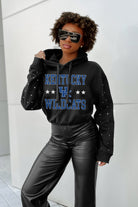 KENTUCKY WILDCATS LIKE A STAR LONG SLEEVE SCRUNCH WAISTBAND HOODIE WITH RHINESTONES