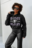 KANSAS STATE WILDCATS LIKE A STAR LONG SLEEVE SCRUNCH WAISTBAND HOODIE WITH RHINESTONES