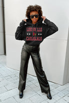 LOUISVILLE CARDINALS LIKE A STAR LONG SLEEVE SCRUNCH WAISTBAND HOODIE WITH RHINESTONES