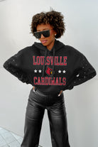 LOUISVILLE CARDINALS LIKE A STAR LONG SLEEVE SCRUNCH WAISTBAND HOODIE WITH RHINESTONES