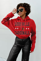 LOUISVILLE CARDINALS CAN'T LOSE LONG SLEEVE SCRUNCH WAISTBAND HOODIE WITH RHINESTONES