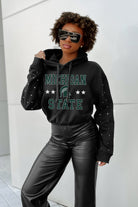 MICHIGAN STATE SPARTANS LIKE A STAR LONG SLEEVE SCRUNCH WAISTBAND HOODIE WITH RHINESTONES