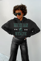 MICHIGAN STATE SPARTANS LIKE A STAR LONG SLEEVE SCRUNCH WAISTBAND HOODIE WITH RHINESTONES