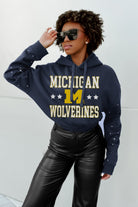 MICHIGAN WOLVERINES LIKE A STAR LONG SLEEVE SCRUNCH WAISTBAND HOODIE WITH RHINESTONES