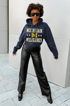 MICHIGAN WOLVERINES LIKE A STAR LONG SLEEVE SCRUNCH WAISTBAND HOODIE WITH RHINESTONES