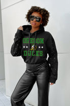 OREGON DUCKS LIKE A STAR LONG SLEEVE SCRUNCH WAISTBAND HOODIE WITH RHINESTONES