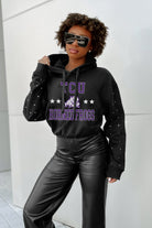 TCU HORNED FROGS LIKE A STAR LONG SLEEVE SCRUNCH WAISTBAND HOODIE WITH RHINESTONES