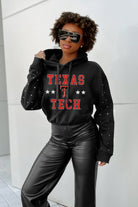 TEXAS TECH RED RAIDERS LIKE A STAR LONG SLEEVE SCRUNCH WAISTBAND HOODIE WITH RHINESTONES