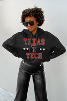 TEXAS TECH RED RAIDERS LIKE A STAR LONG SLEEVE SCRUNCH WAISTBAND HOODIE WITH RHINESTONES