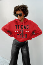 TEXAS TECH RED RAIDERS CAN'T LOSE LONG SLEEVE SCRUNCH WAISTBAND HOODIE WITH RHINESTONES