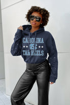 NORTH CAROLINA TAR HEELS LIKE A STAR LONG SLEEVE SCRUNCH WAISTBAND HOODIE WITH RHINESTONES