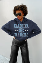 NORTH CAROLINA TAR HEELS LIKE A STAR LONG SLEEVE SCRUNCH WAISTBAND HOODIE WITH RHINESTONES