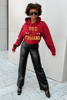 USC TROJANS CAN'T LOSE LONG SLEEVE SCRUNCH WAISTBAND HOODIE WITH RHINESTONES