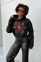 UTAH UTES LIKE A STAR LONG SLEEVE SCRUNCH WAISTBAND HOODIE WITH RHINESTONES