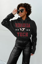 VIRGINIA TECH HOKIES LIKE A STAR LONG SLEEVE SCRUNCH WAISTBAND HOODIE WITH RHINESTONES