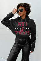 WASHINGTON STATE COUGARS LIKE A STAR LONG SLEEVE SCRUNCH WAISTBAND HOODIE WITH RHINESTONES