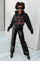 WASHINGTON STATE COUGARS LIKE A STAR LONG SLEEVE SCRUNCH WAISTBAND HOODIE WITH RHINESTONES