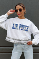 AIR FORCE FALCONS PASS THE SHINE LONG SLEEVE METALLIC SHIMMER-STRIPE TOP WITH RIBBED NECKLINE AND CUFFS