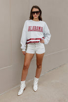 ALABAMA CRIMSON TIDE PASS THE SHINE LONG SLEEVE METALLIC SHIMMER-STRIPE TOP WITH RIBBED NECKLINE AND CUFFS