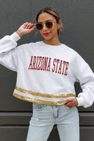 ARIZONA STATE SUN DEVILS PASS THE SHINE LONG SLEEVE METALLIC SHIMMER-STRIPE TOP WITH RIBBED NECKLINE AND CUFFS