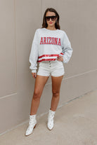 ARIZONA WILDCATS PASS THE SHINE LONG SLEEVE METALLIC SHIMMER-STRIPE TOP WITH RIBBED NECKLINE AND CUFFS