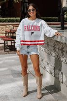 ATLANTA FALCONS PASS THE SHINE LONG SLEEVE METALLIC SHIMMER-STRIPE TOP