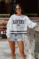 BALTIMORE RAVENS PASS THE SHINE LONG SLEEVE METALLIC SHIMMER-STRIPE TOP