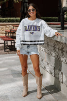 BALTIMORE RAVENS PASS THE SHINE LONG SLEEVE METALLIC SHIMMER-STRIPE TOP