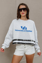 BUFFALO BULLS PASS THE SHINE LONG SLEEVE METALLIC SHIMMER-STRIPE TOP WITH RIBBED NECKLINE AND CUFFS