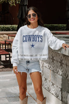 DALLAS COWBOYS PASS THE SHINE LONG SLEEVE METALLIC SHIMMER-STRIPE TOP