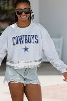 DALLAS COWBOYS PASS THE SHINE LONG SLEEVE METALLIC SHIMMER-STRIPE TOP