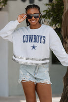 DALLAS COWBOYS PASS THE SHINE LONG SLEEVE METALLIC SHIMMER-STRIPE TOP