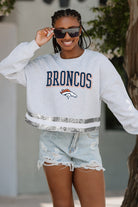 DENVER BRONCOS PASS THE SHINE LONG SLEEVE METALLIC SHIMMER-STRIPE TOP