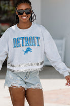 DETROIT LIONS PASS THE SHINE LONG SLEEVE METALLIC SHIMMER-STRIPE TOP